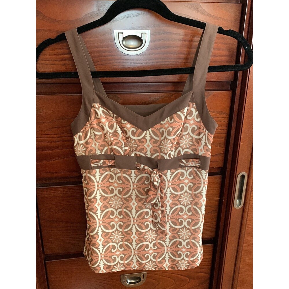Sleeveless Loft top, brown,cream, deep rose, size 00P